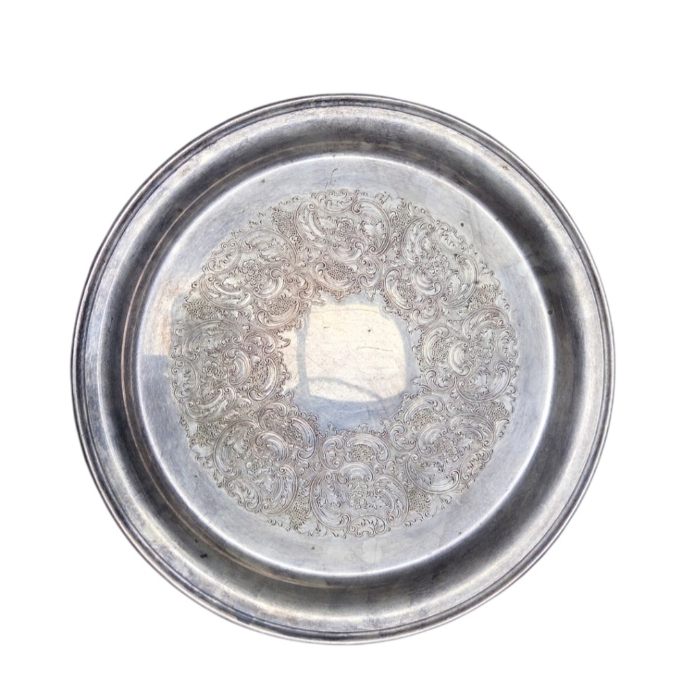 Gorham Silverplate Serving Tray 12.5” Engraved Floral Pattern Vintage‎ Antique